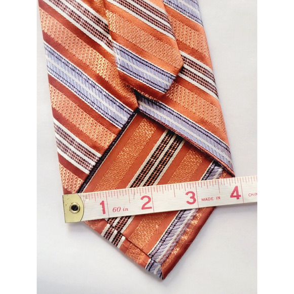 2 Burma Bibas Extra Long 100% Silk Neckties Orange/Copper Stripe & Blue Paisley - Picture 3 of 5